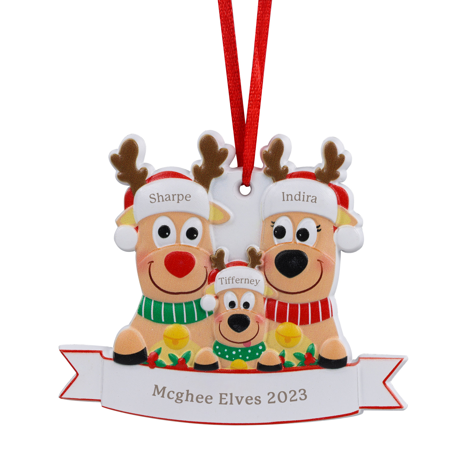 3 Names-Personalised Family Christmas Antlers Resin Ornament-Custom 3 Names Hanging Christmas Ornament Gifts For Family