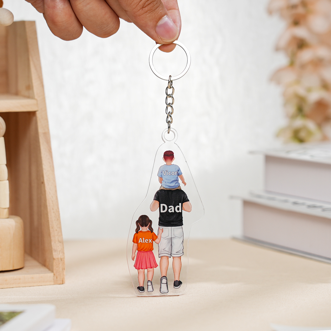 1-4 Names-Personalised Dad Acrylic Keyring Custom Names Gift For Dad/Grandad