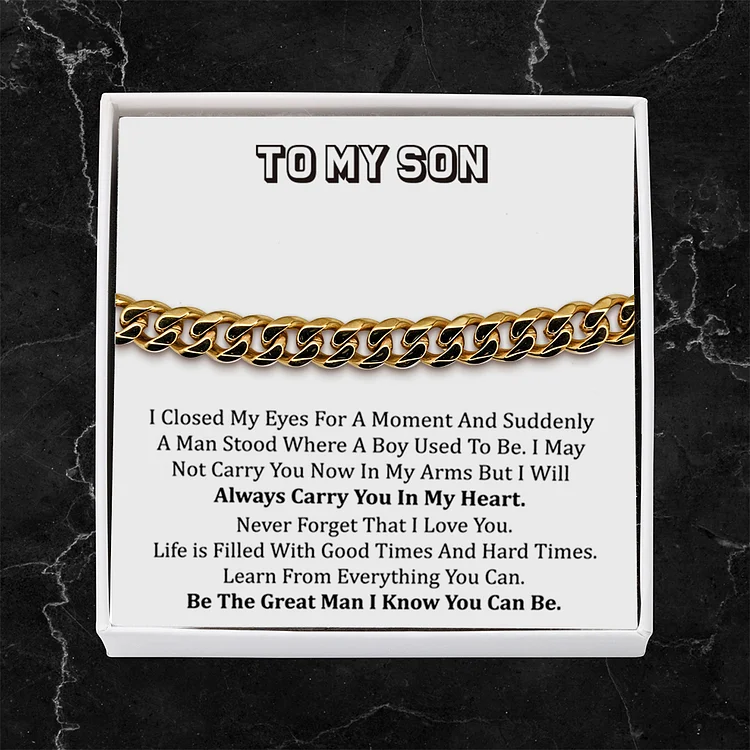 To My Son-Cuban Link Bracelet with Gift Card Gift Box Set-Be The Great Man I Know You Can Be