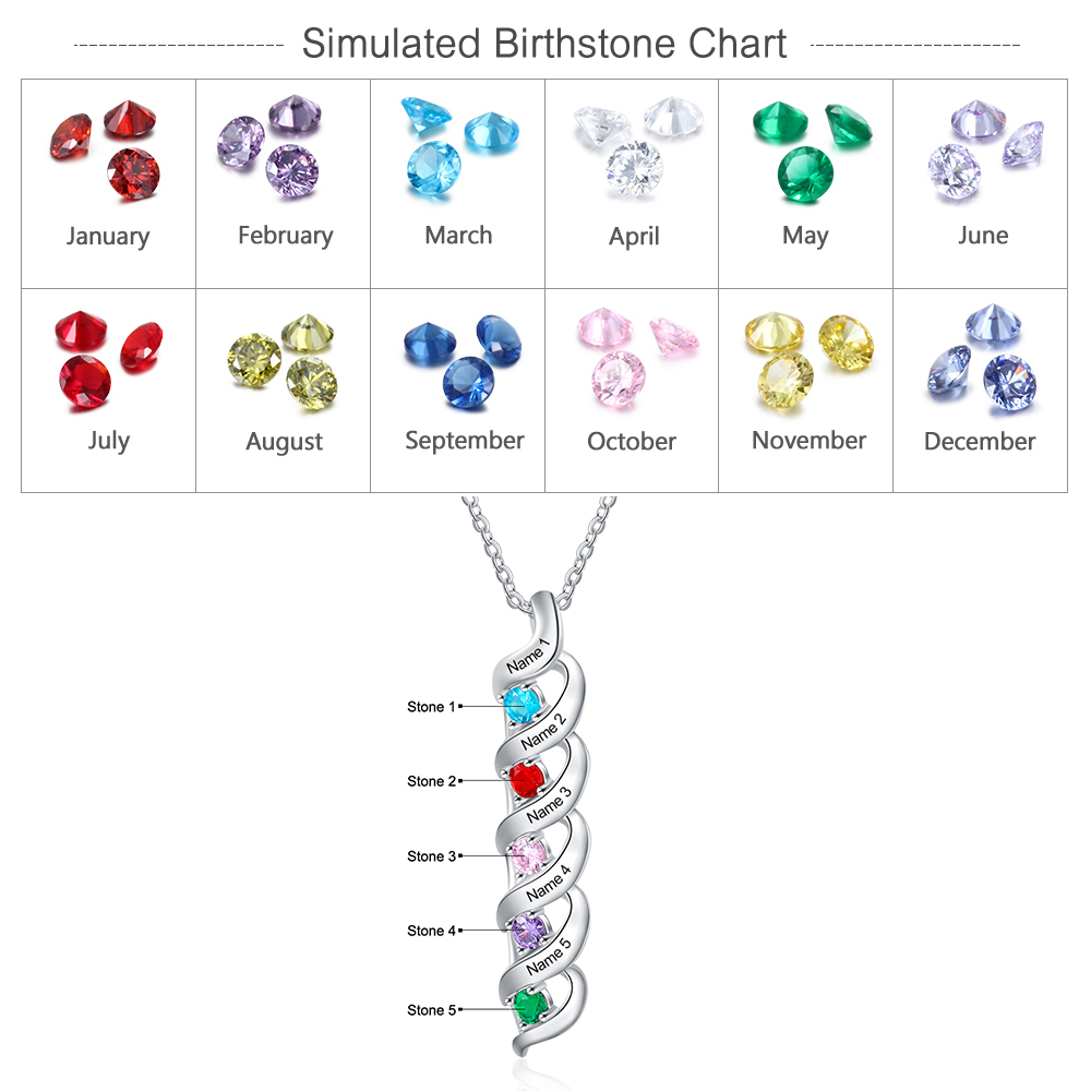 5 Names-Personalised Necklace Cascading Pendant with 5 Birthstones Engraving 5 Names Gifts for Her