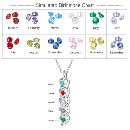 5 Names-Personalised Necklace Cascading Pendant with 5 Birthstones Engraving 5 Names Gifts for Her