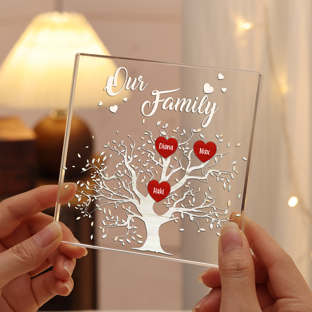 3 Names-Personalised Acrylic Family Tree Keepsake-Custom Text and Names-Acrylic Plaque Home Decoration Gift for Dad/Grandad