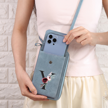 Custom Purse-Personalised Women's Leather Wallet Custom Letter & Name Mobile Phone Wallet Zipper Crossbody Bag