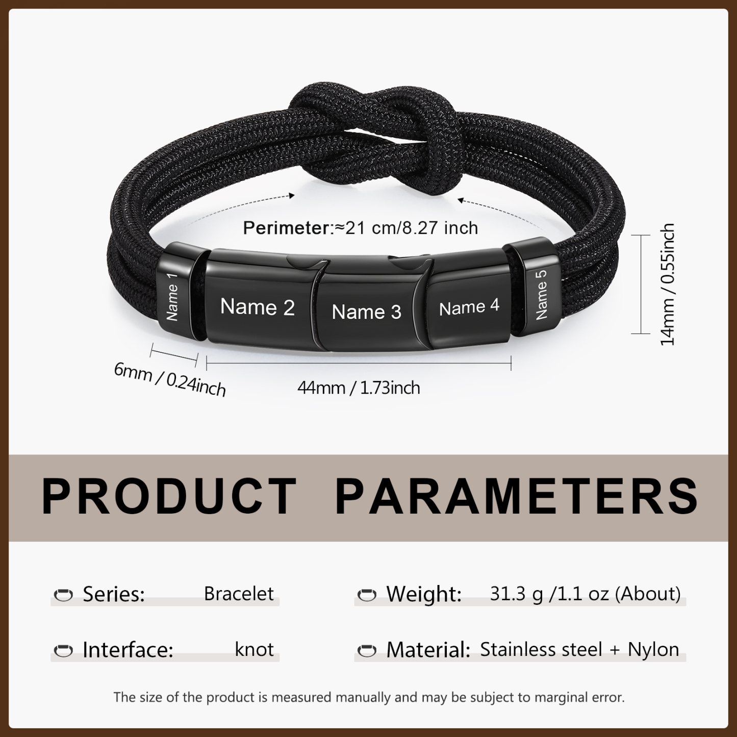 5 Names - Personalised Name Braided Leather Bracelet Engraving Men's Bracelet for Dad