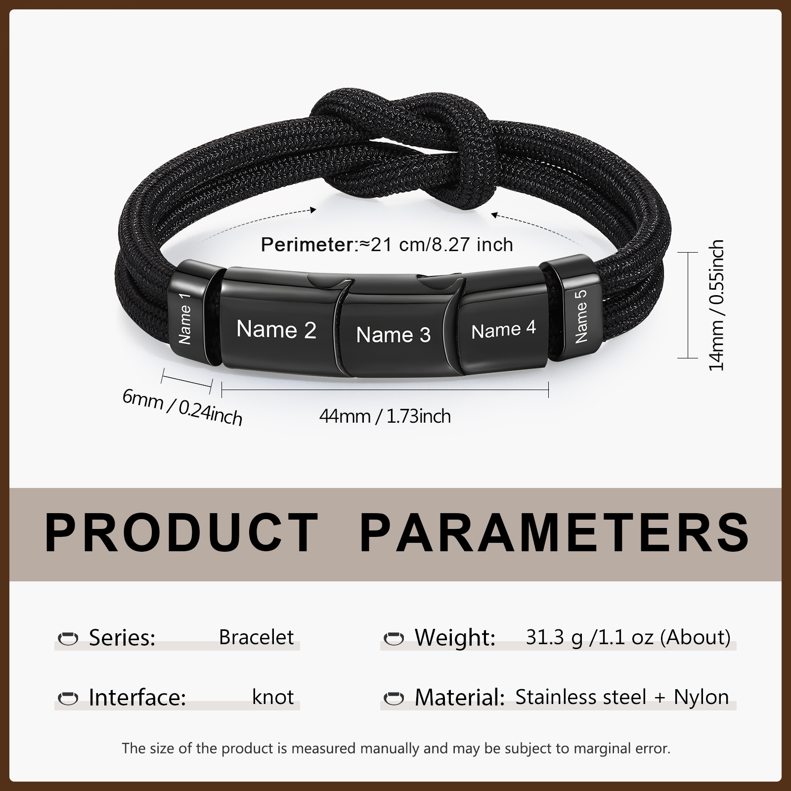 5 Names - Personalised Name Braided Leather Bracelet Engraving Men's Bracelet for Dad