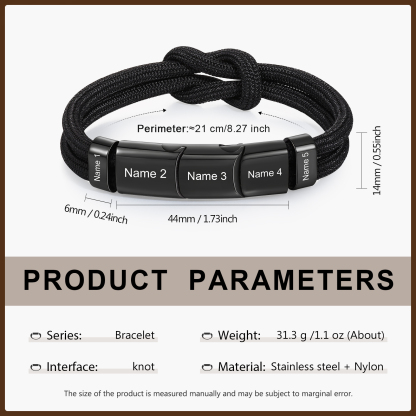 5 Names - Personalised Name Braided Leather Bracelet Engraving Men's Bracelet for Dad