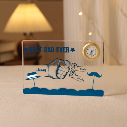 3 Names - Personalised Fist Bump Custom Name Acrylic Clock Ornament Father's Day Gift for Dad