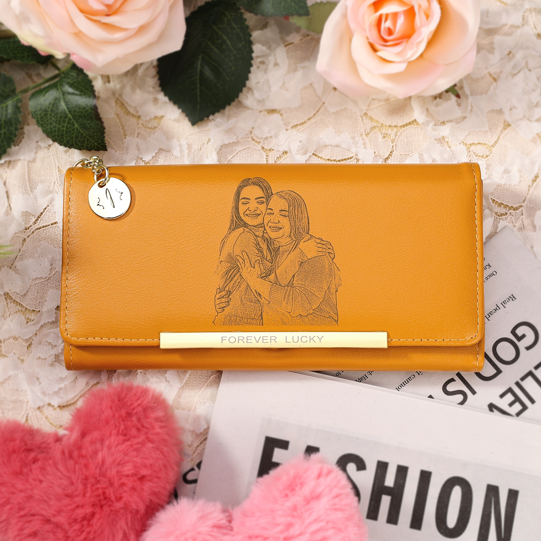Personalised Women's Wallet with Custom Photo & Letter – PU Leather Purse in Blue & Pink & Yellow Christmas Gift for Nan | Jessemade