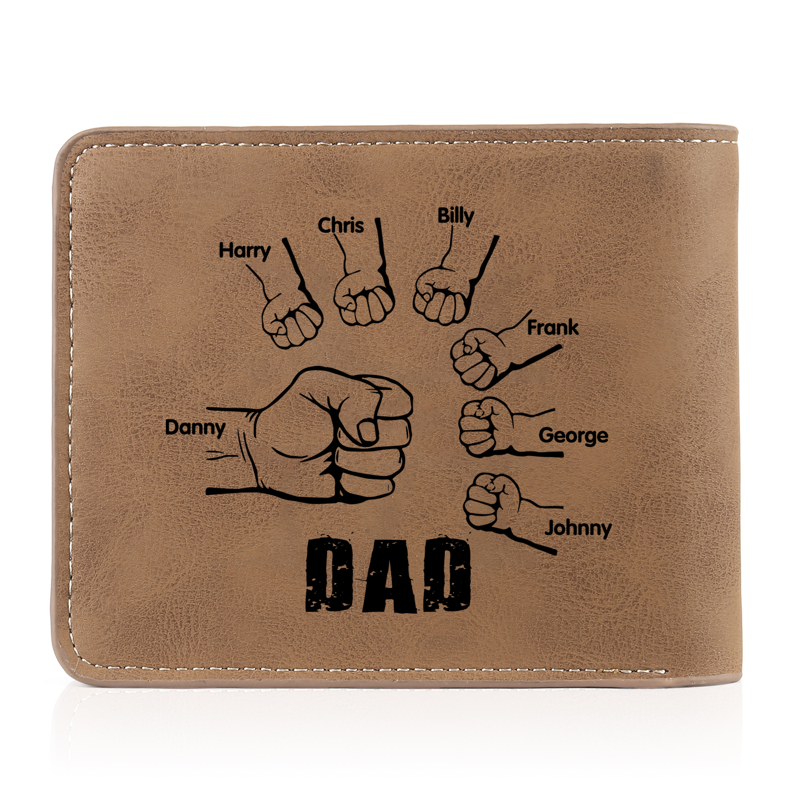 7 Names - Personalised Photo Custom Leather Men's Folding Wallet as a Father's Day Gift for Dad