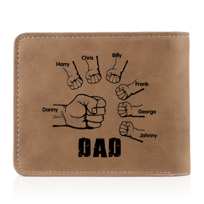 7 Names - Personalised Photo Custom Leather Men's Folding Wallet as a Father's Day Gift for Dad