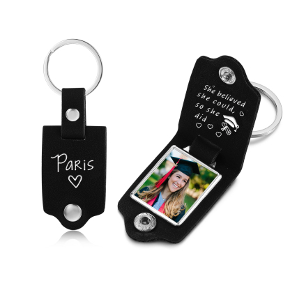 2024 Graduation Gifts - Personalised Name Flip Leather Keyring Customized Photo Keyring Gift for Her/Him