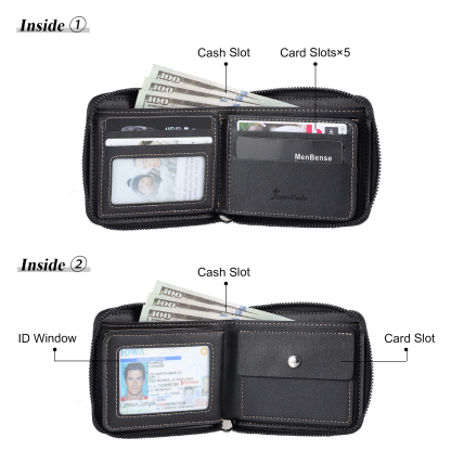 2 Names - Personalised Fist Bump Photo Custom Leather Men's Zipper Wallet as a Father's Day Gift for Dad