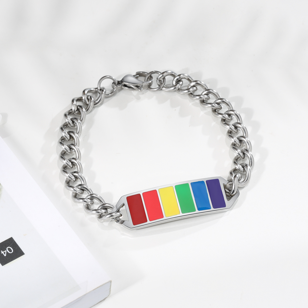 Personalised Rainbow Bar Bracelet Engraved 1 Text LGBT Pride Gifts