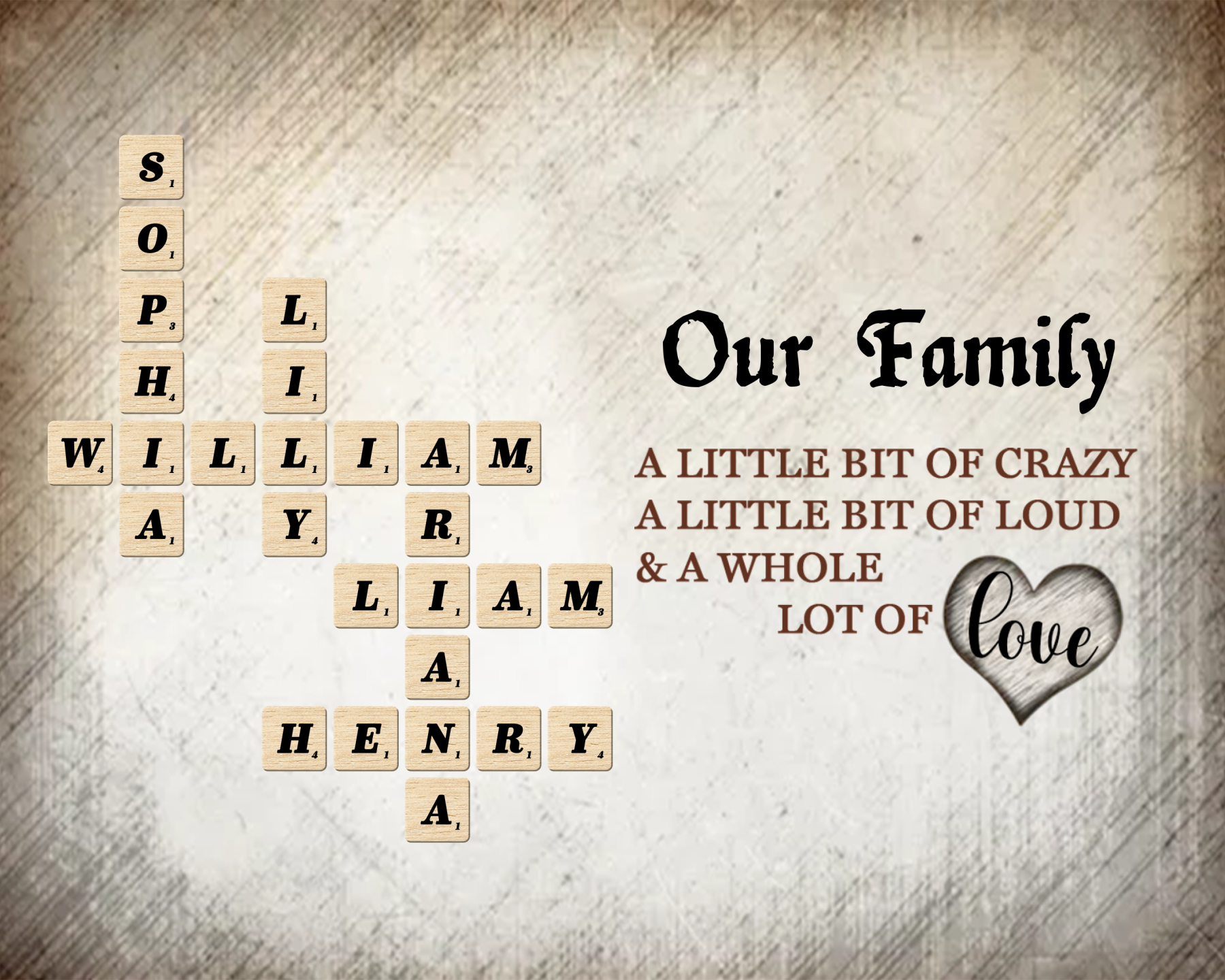 Personalised Family Love Crossword Wooden Wall Art - Custom Names - Family Whole Lot Of Love Crossword Puzzle Art | Jessemade