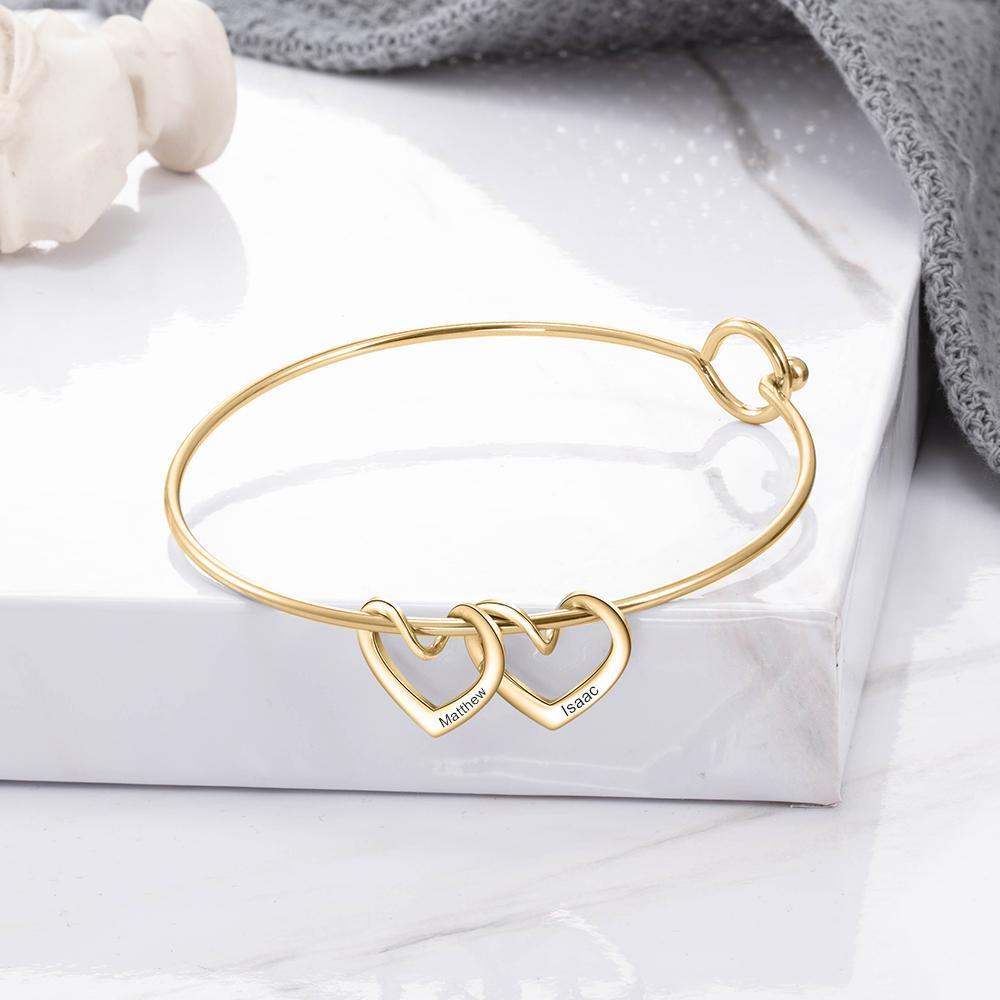 5 Names-Personalised Love Bracelet with 5 Heart Charms Engraved Name Bangle Bracelet