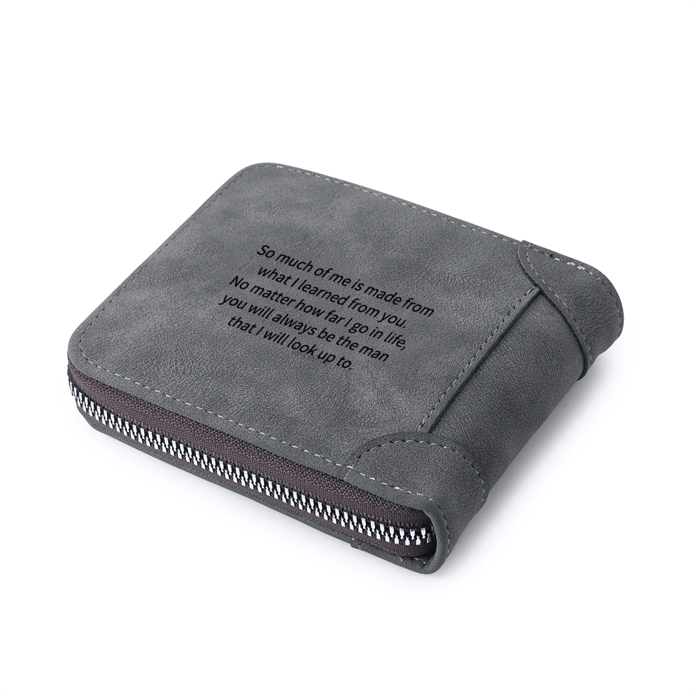 Photo Personalised Leather Zipper Men's Wallet Custom Text Fold Wallet With Gift Box for Dad