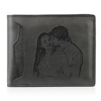Personalised Name Leather Men's Wallet With Card Slot Engraved Letter And Photo Gift For Father's Day