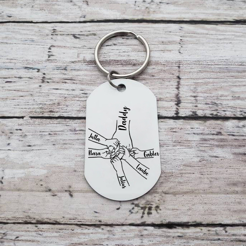 5 Names - Personalised Holding Hands Keyring with name and text Gift for Dad