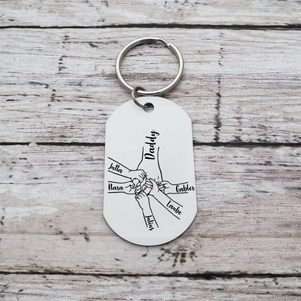 5 Names - Personalised Holding Hands Keyring with name and text Gift for Dad