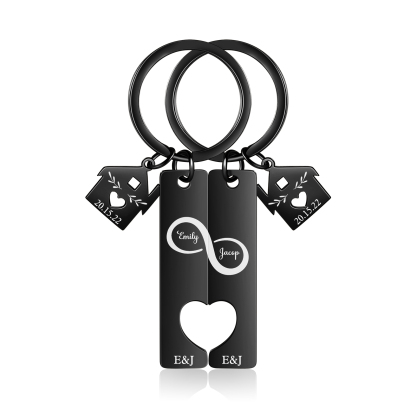 Personalised Letter Infinite Puzzle Couple Keyring Engrave Date Matching Couple Gifts, Special Gift For Him/Her