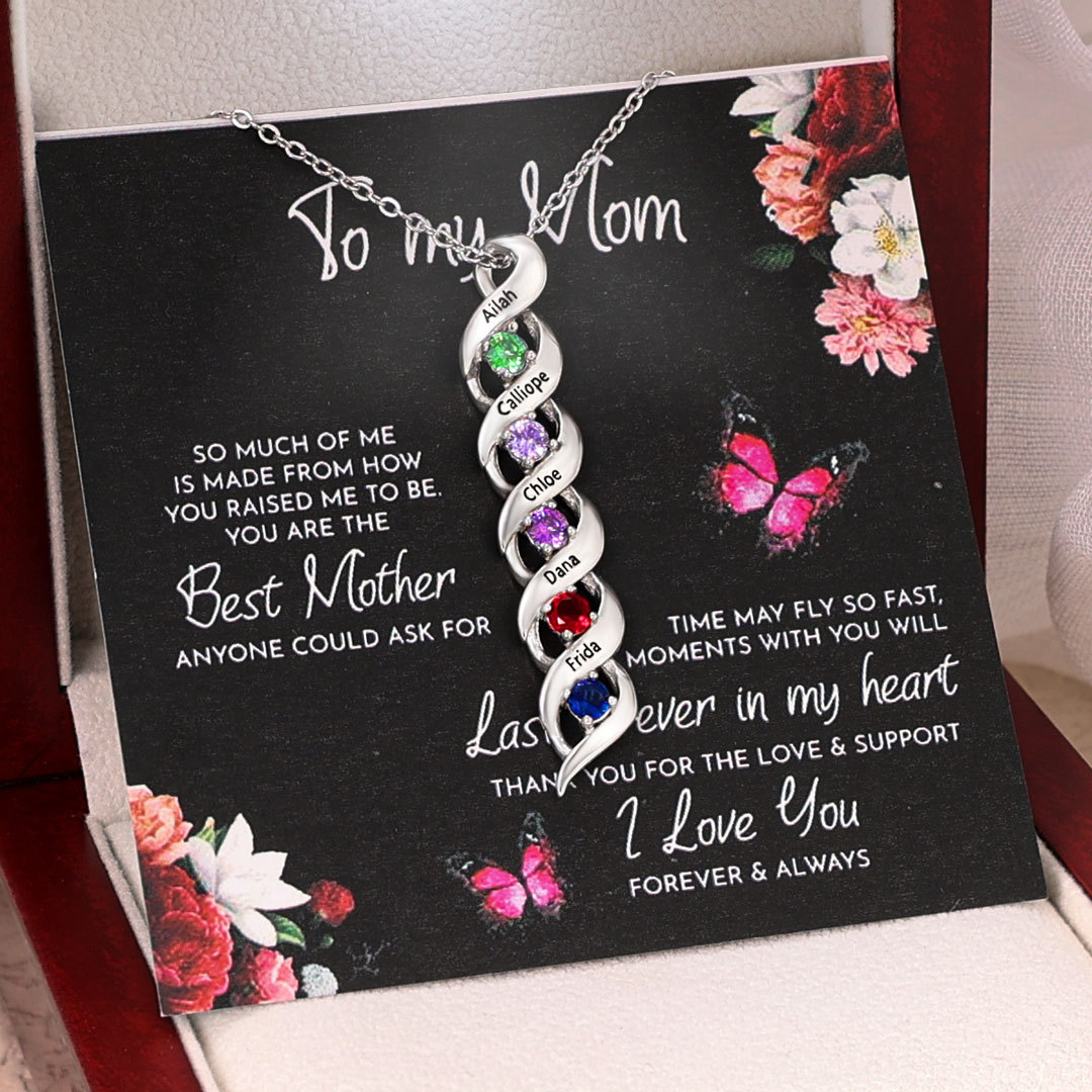 5 Names-Personalised Necklace Cascading Pendant with 5 Birthstones Engraving 5 Names Gifts for Her