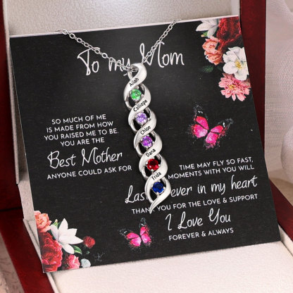 5 Names-Personalised Necklace Cascading Pendant with 5 Birthstones Engraving 5 Names Gifts for Her