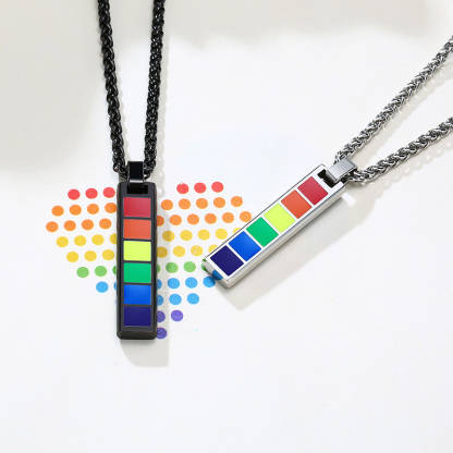 Rainbow Bar Necklace Cuban Chain LGBT Pride Gifts