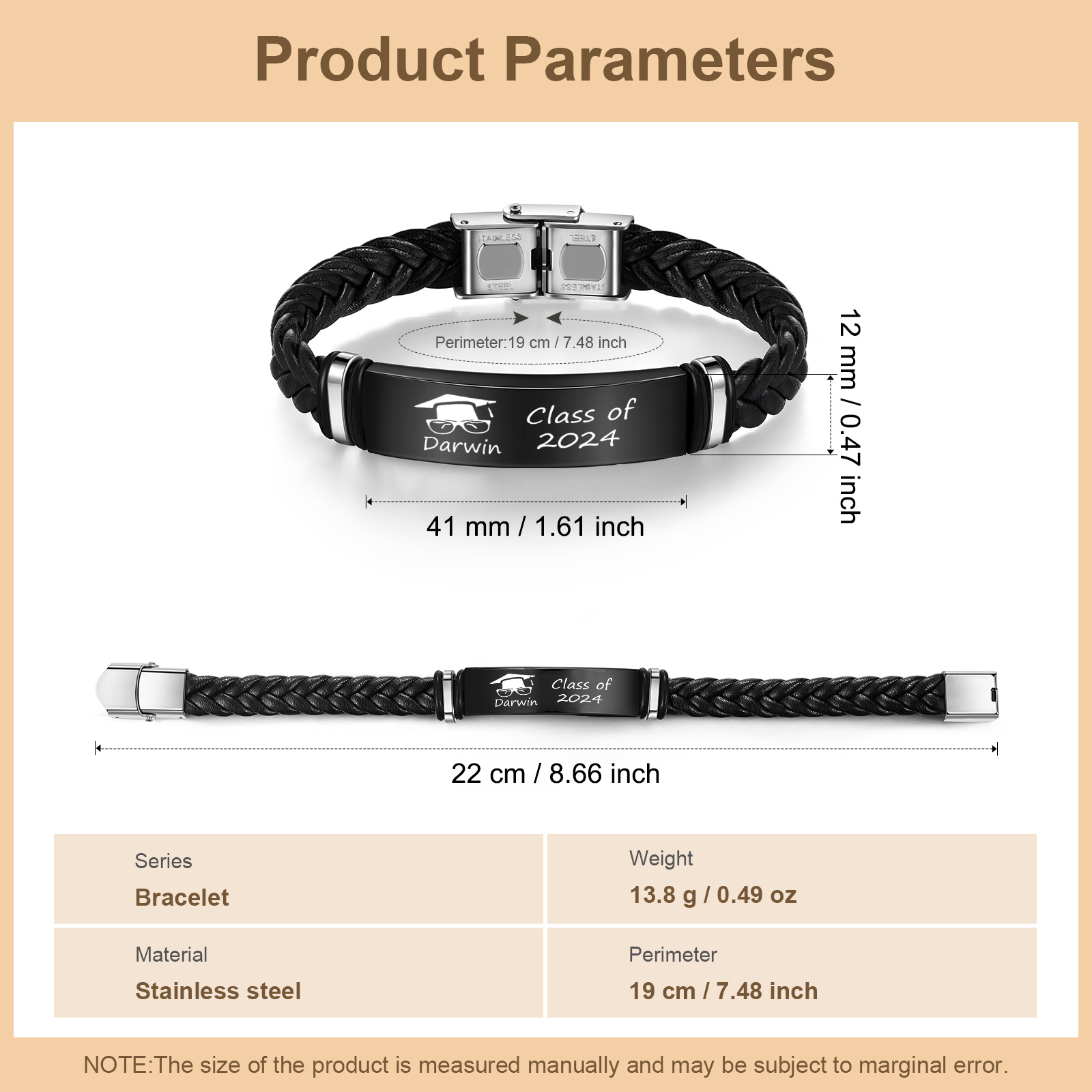 2024 Graduation Gifts - Personalised Year and Name Men's Bracelet, Gift for Him