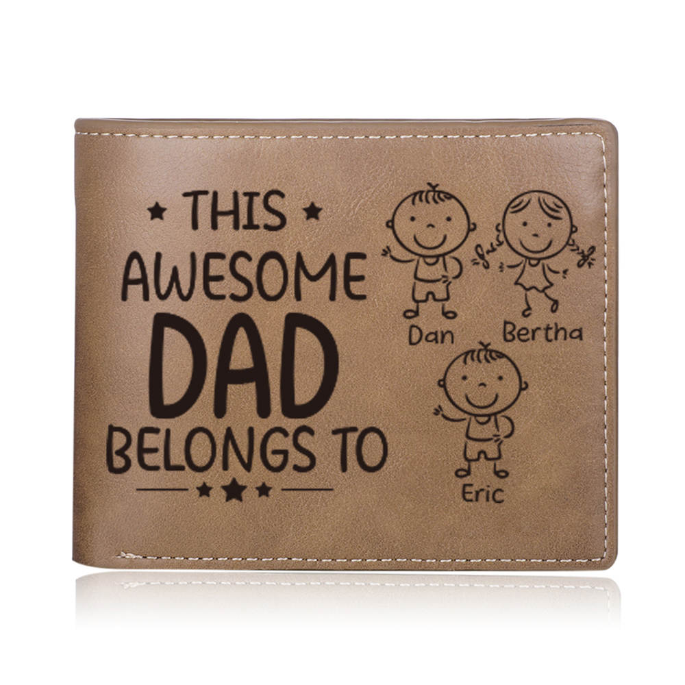 3 Names-Personalised Doll Customized Leather Men's Wallet Customized Name Folding Wallet With Gift Box for Dad