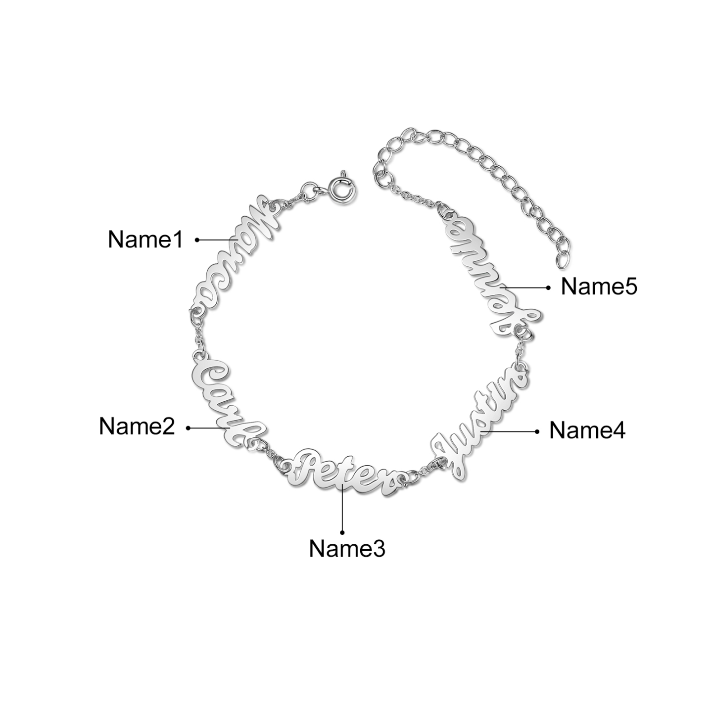 Personalised Family Name Women's Bracelet For Mother Custom 5 Names Bracelet For Her