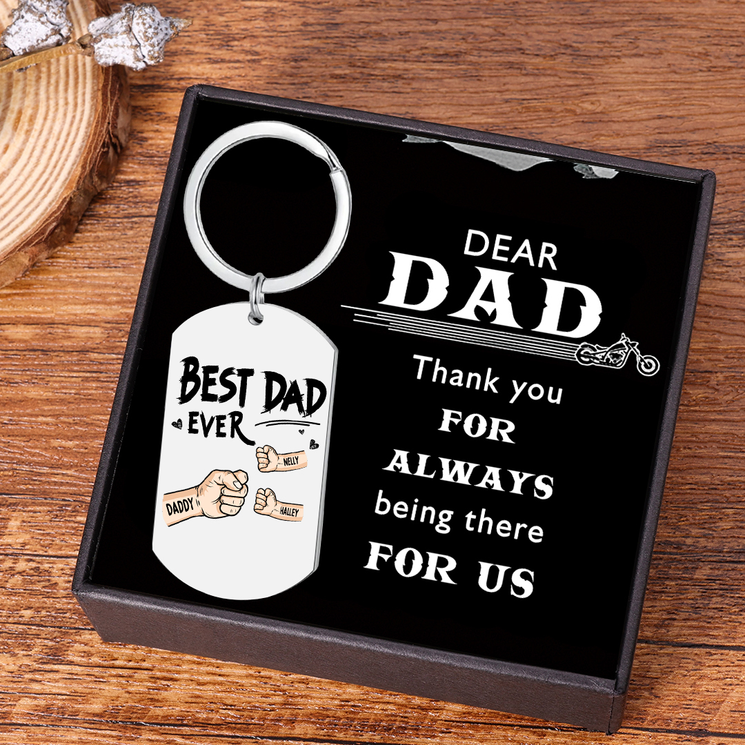 3 Names - Personalized Custom Fist Bump Keychain Gift "Best Dad Ever" Special Keychain Gift for Dad