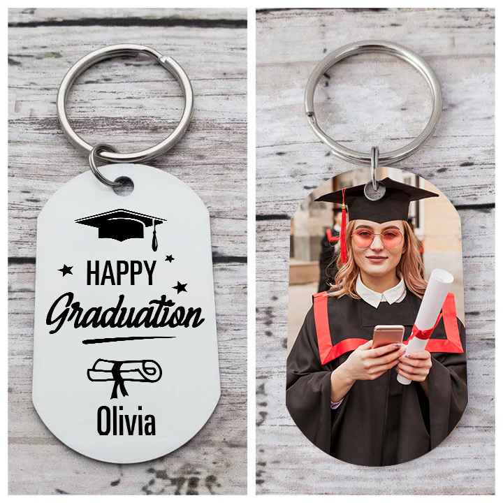 Personalised Name & Photo Exquisite Graduation Keyring Gift For Her/Him-Happy Graduation