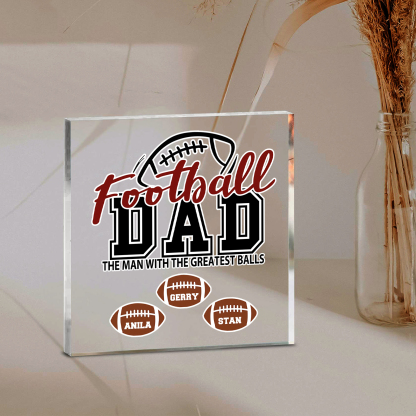 3 Names - Personalised Football Acrylic Keepsake Customized Name Acrylic Plaque Decoration Father's Day Gift for Dad