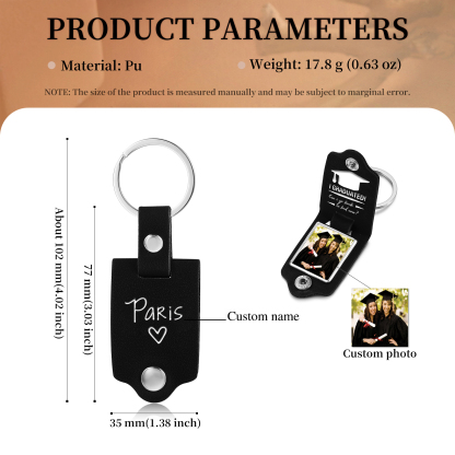 2024 Graduation Gifts - Personalised Name Flip Leather Keyring Customized Photo Keyring Gift for Her/Him