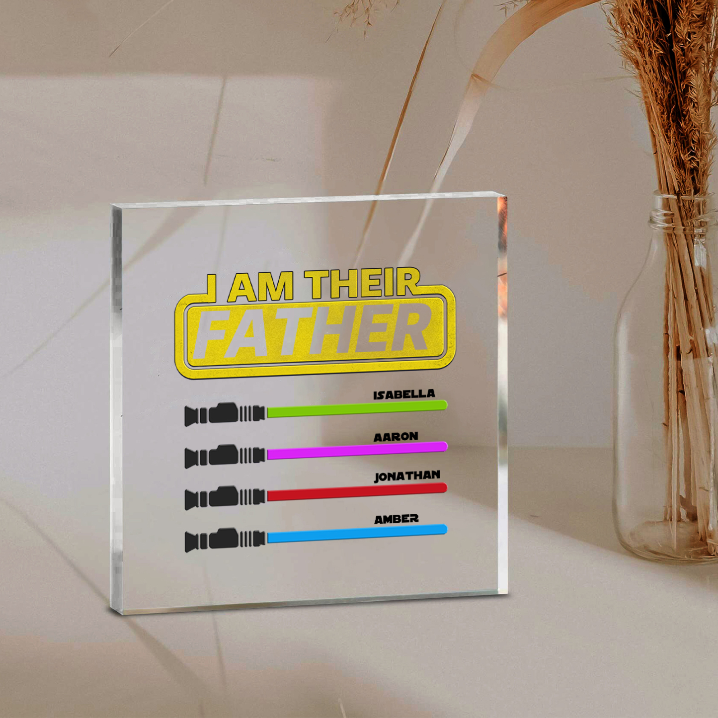 4 Names - Personalised Gun Pattern Family Acrylic Keepsake Customized Name Acrylic Home Decor Gift for Dad