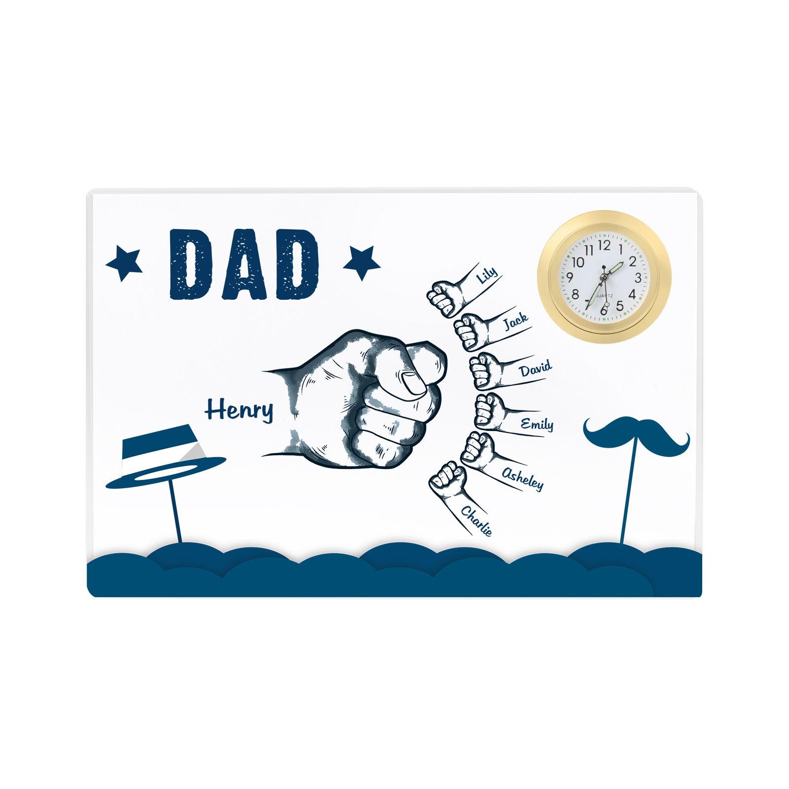 7 Names - Personalised Fist Bump Custom Name Acrylic Clock Ornament Father's Day Gift for Dad