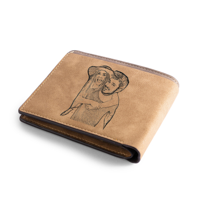 Brown Personalised Leather Wallet Engraved Photo Short Wallet Folding Wallet For Dad