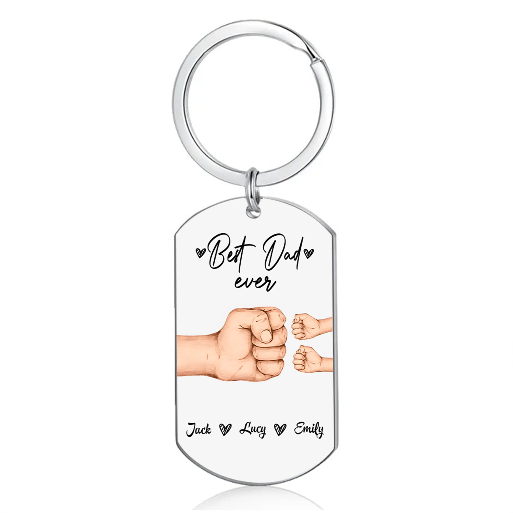 3 Names - Personalised Custom Fist Bump Keyring Gift Custom Name for Dad