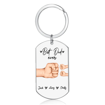3 Names - Personalised Custom Fist Bump Keyring Gift Custom Name for Dad