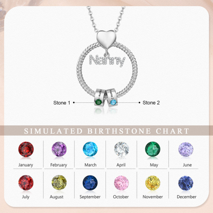 2 Names-Personalised Nanny Circle Necklace With 2 Birthstones Pendant Engraved Names Gift For Nanny