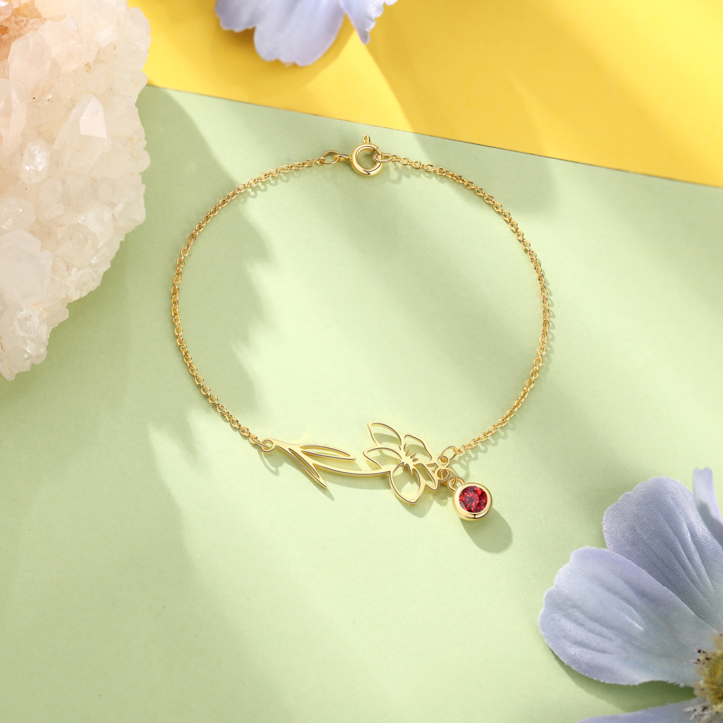 Personalised Birthflower Bracelet With 1 Birthstone Gift For Women