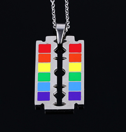 Rainbow Razor Blade Pendant Necklace LGBT Pride Day Gifts
