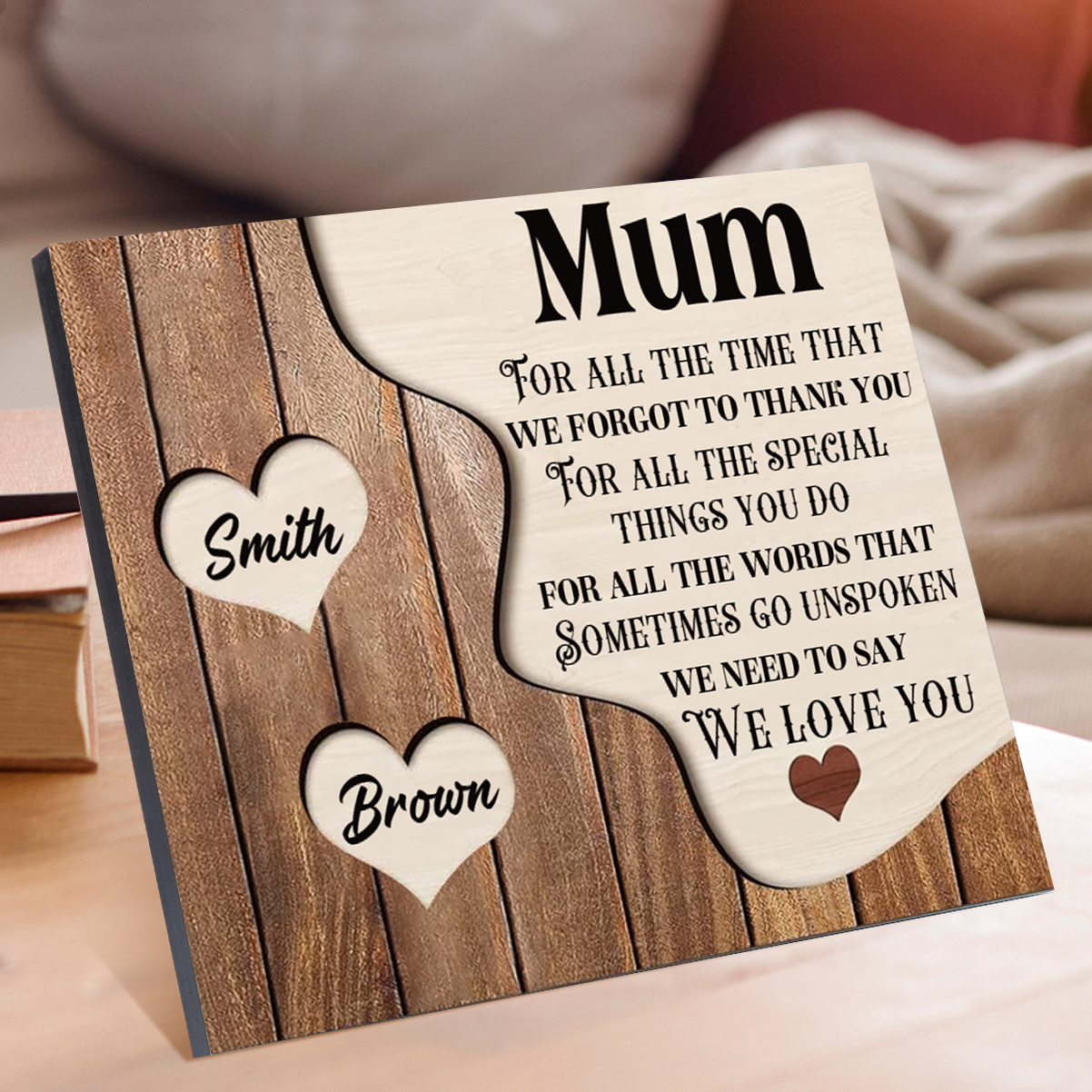 2 Names-Personalised Mum Wooden Frame Custom Names Home Decoration  - Mother's Day Gifts for Mum