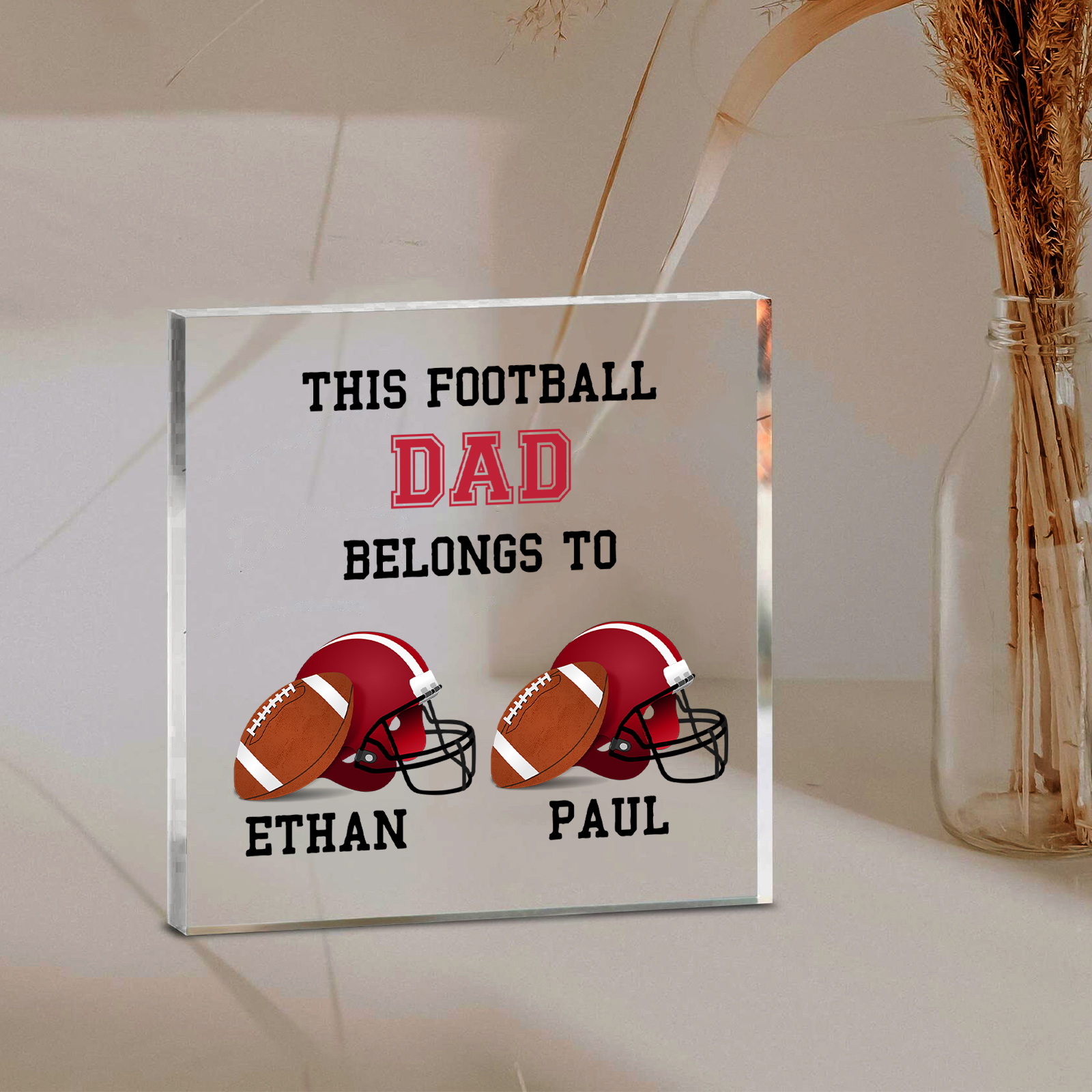 2 Names -Personalised Football Acrylic Keepsake Customized Name Acrylic Plaque Ornament Father's Day Gift for Dad
