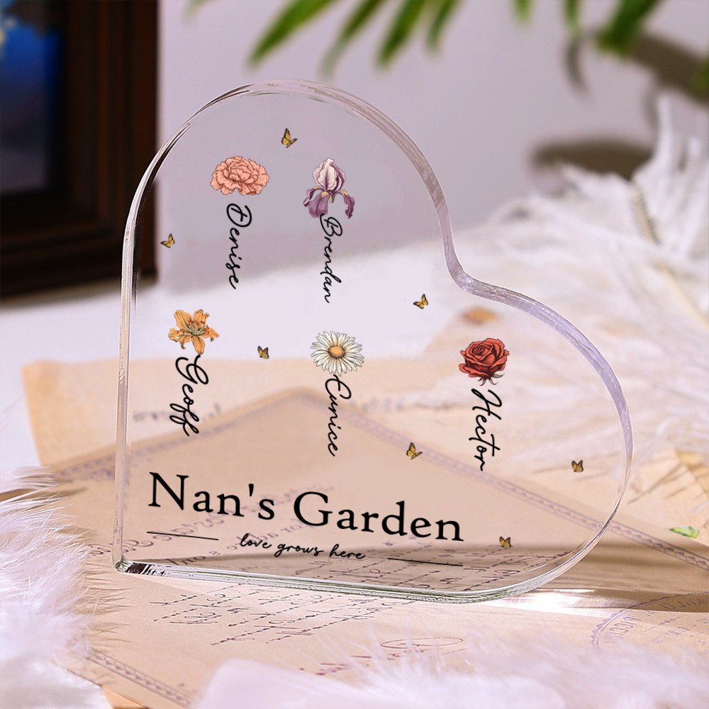 Customized 1-10 Names Birthday Flower Style Acrylic Heart Decoration Brand Plaque Decoration for Grandma