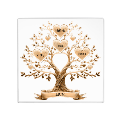 4 Names-Personalised Family Tree Acrylic Keepsake-Custom Text and Names-Acrylic Plaque Home Decoration Gift for Family/Dad/Grandad