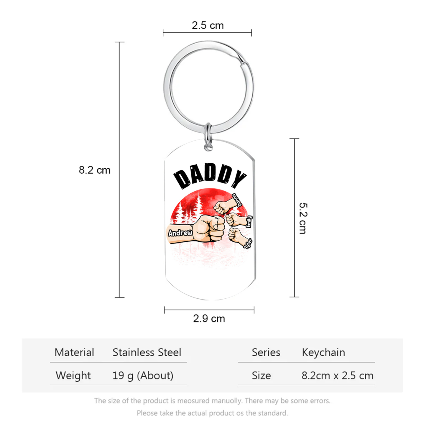 4 Names - Personalised Custom Fist Bump Keyring Mangrove Style Keyring Gift for Dad