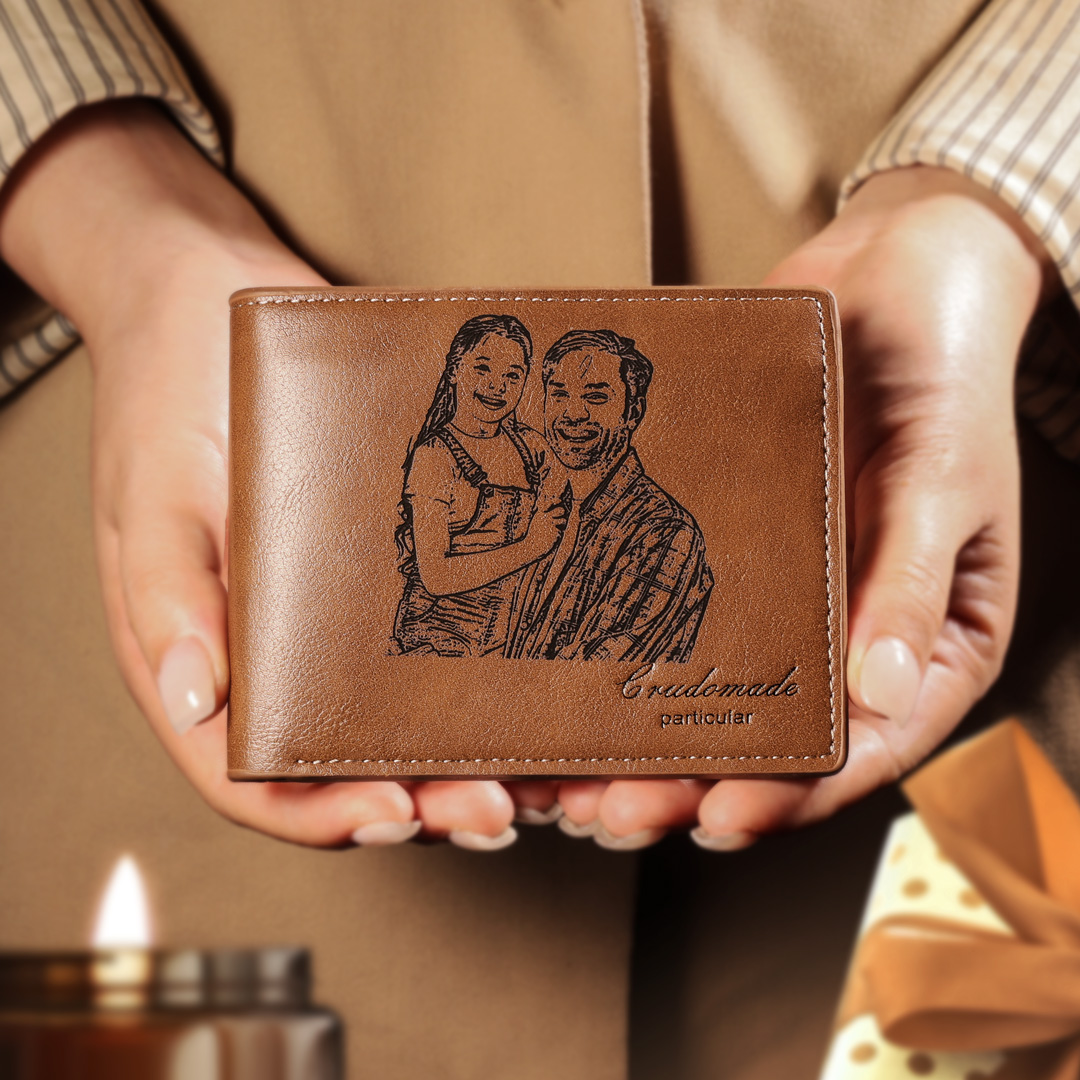 Personalised Leather Wallet Engraved Photo Short Wallet Gifts For Men