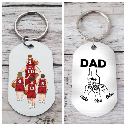 2-5 Names-Personalised Dad's Basketball Team Fist Keyring Custom Names Gift For Dad/Grandad