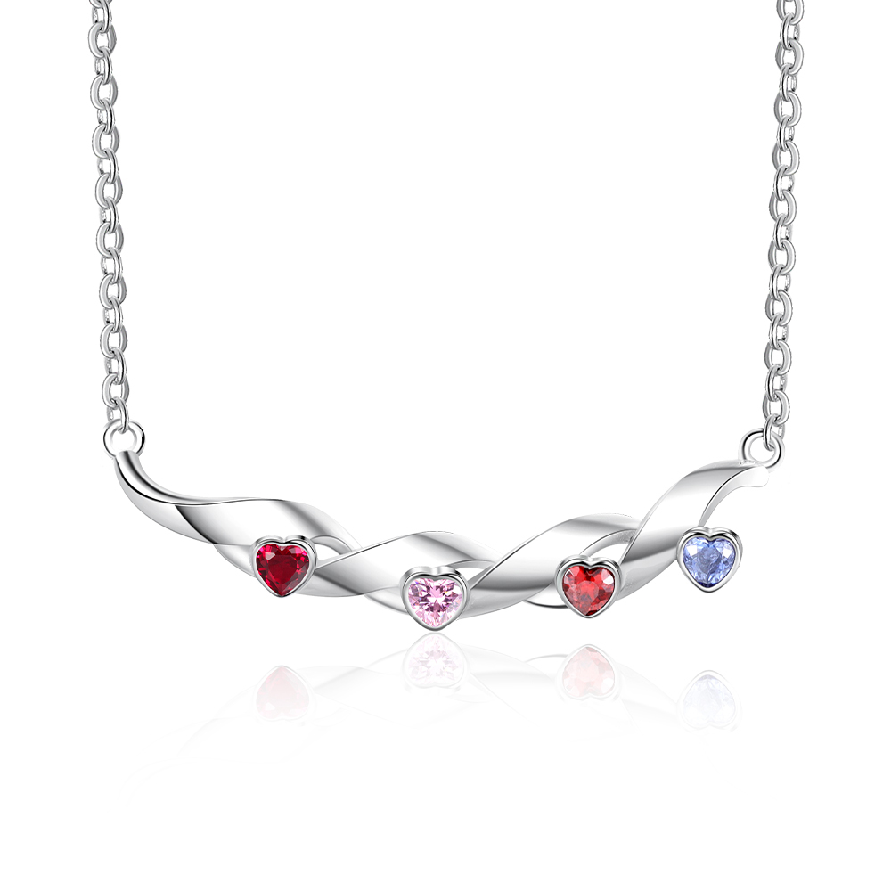Mother's Day Gifts Customized Spiral Cascading Pendant Necklace with 4 Birthstones Engraving 4 Names